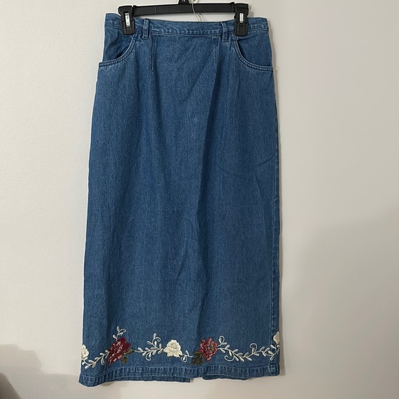 Embroidered Denim Skirt - Picture 1 of 4